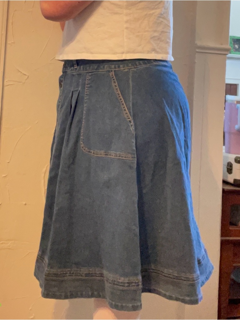Eloquii Button-Front Denim A-Line Skirt with Tie Belt - Picture 6 of 9
